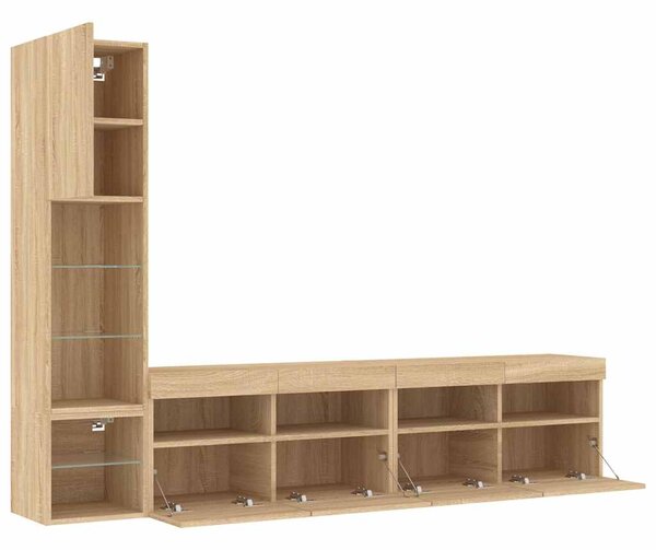 4dílná obývací stěna s LED dub sonoma kompozitní dřevo 3216713