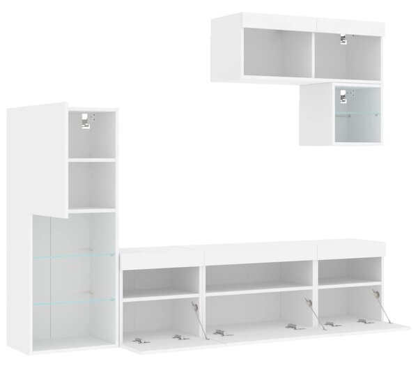 6dílná obývací stěna s LED osvětlením bílá kompozitní dřevo 3216732