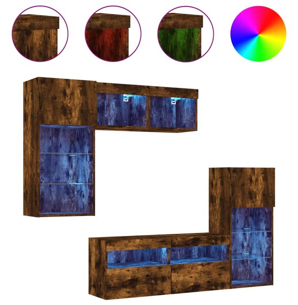 5dílná obývací stěna s LED kouřový dub kompozitní dřevo 3216729