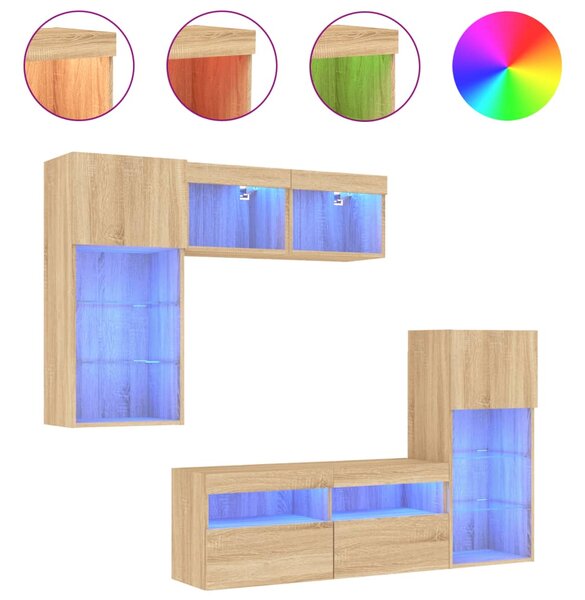 5dílná obývací stěna s LED dub sonoma kompozitní dřevo 3216727