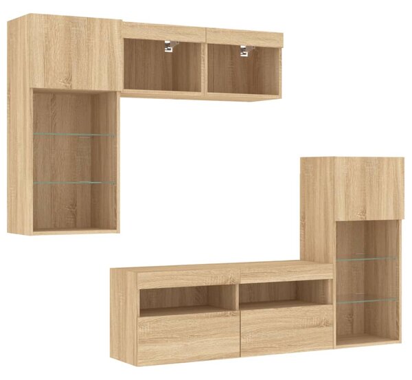 5dílná obývací stěna s LED dub sonoma kompozitní dřevo 3216727