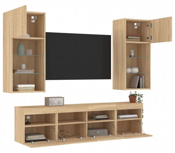 5dílná obývací stěna s LED dub sonoma kompozitní dřevo 3216745