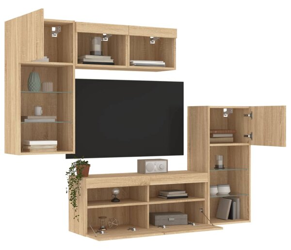 5dílná obývací stěna s LED dub sonoma kompozitní dřevo 3216727