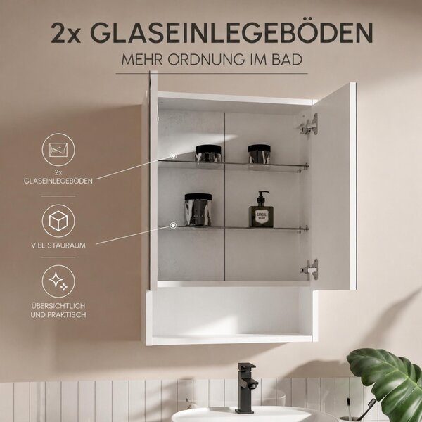 HAJDUK FURNITURE LED koupelnová zrcadlová skříňka 50 x 70 cm bílá, osvětlení 4000 K, zásuvka a vypínač Minibox