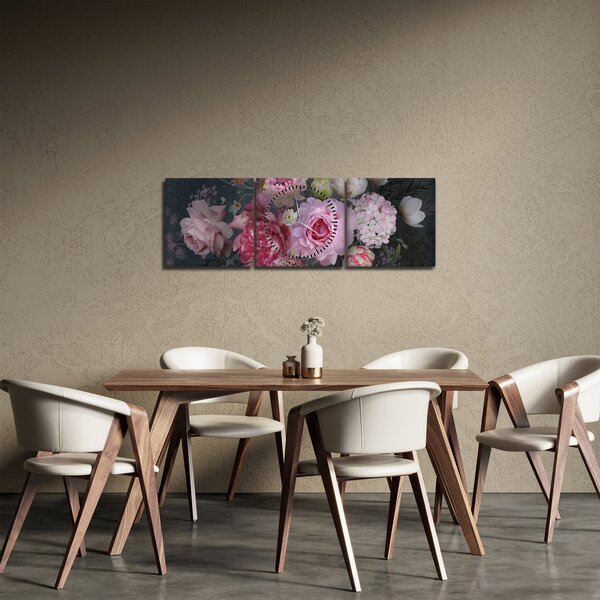 Obraz - Zahradní květy (s hodinami) (90x30 cm)