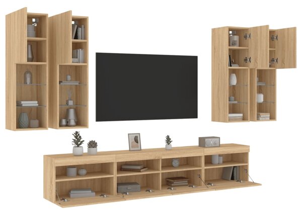 7dílná obývací stěna s LED osvětlením dub sonoma 3216773