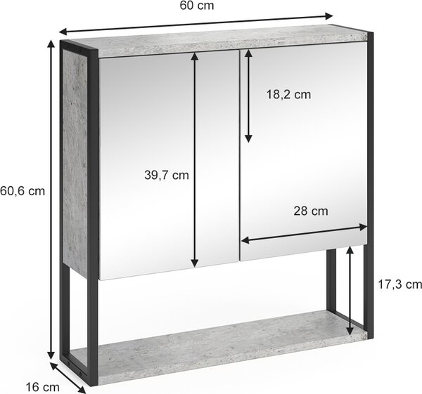 Koupelnová zrcadlová skříňka Vicco Fyrk Beton 60 x 60.6 cm, Model 33978