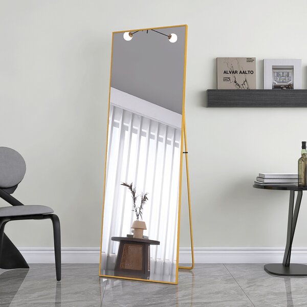 Obdélníkové zrcátko na líčení po celé délce, 162 x 53 cm, k zavěšení nebo postavení, zlaté