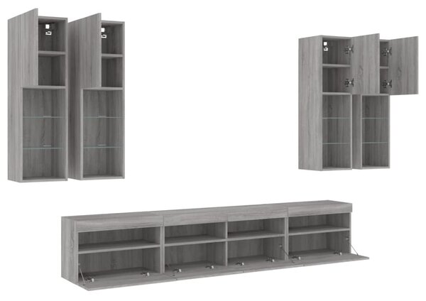 7dílná obývací stěna s LED osvětlením šedá sonoma 3216776