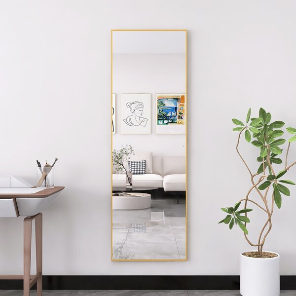 Obdélníkové zrcátko na líčení po celé délce, 162 x 53 cm, k zavěšení nebo postavení, zlaté