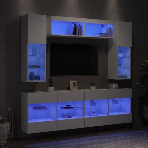 6dílná obývací stěna s LED osvětlením bílá 3216797