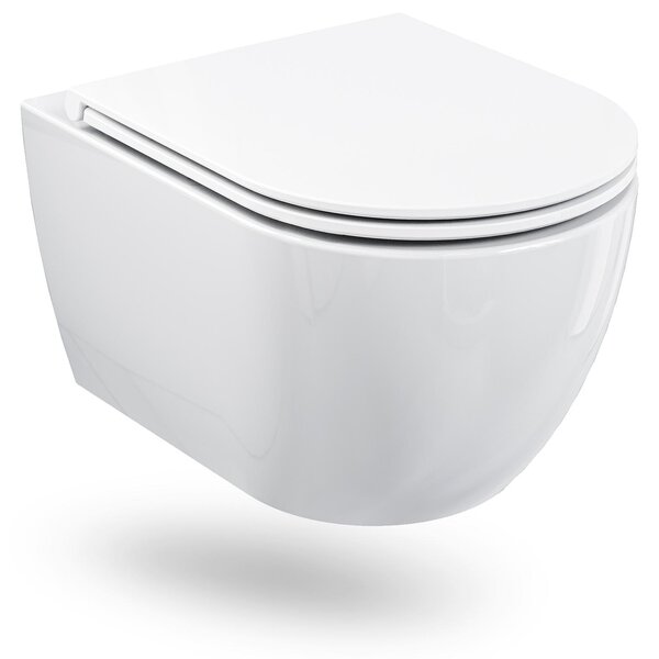 Závěsné WC HOROW bezokrajové – mísa s dvouotvorovým splachováním Superspin včetně víka s funkcí Softclose – 525 x 358 x 360 mm