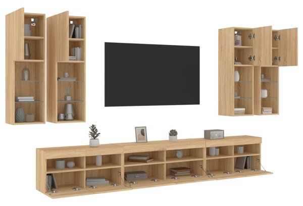 7dílná obývací stěna s LED osvětlením dub sonoma 3216780