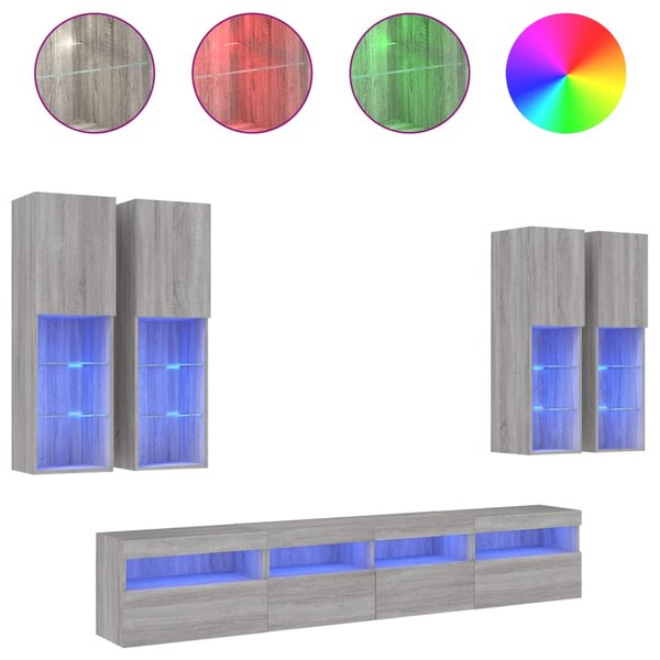 7dílná obývací stěna s LED osvětlením šedá sonoma 3216776