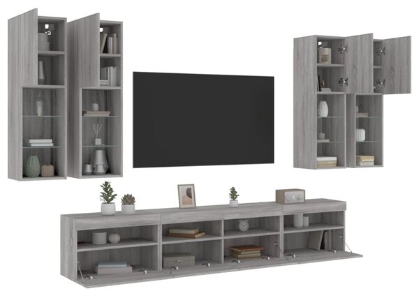7dílná obývací stěna s LED osvětlením šedá sonoma 3216776