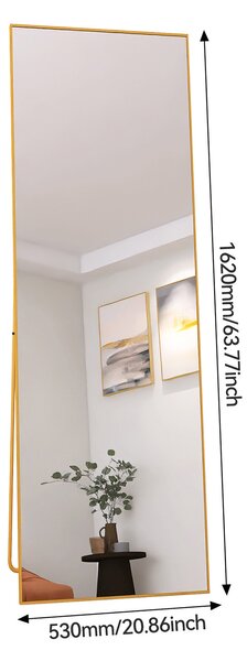 Obdélníkové zrcátko na líčení po celé délce, 162 x 53 cm, k zavěšení nebo postavení, zlaté
