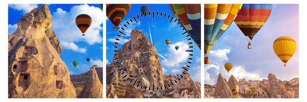 Obraz - Horkovzdušné balóny, Cappadocia, Turkey. (s hodinami) (90x30 cm)