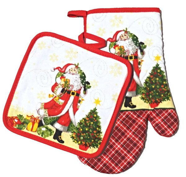 Vánoční sada chňapky s podložkou - Santa s dárky
