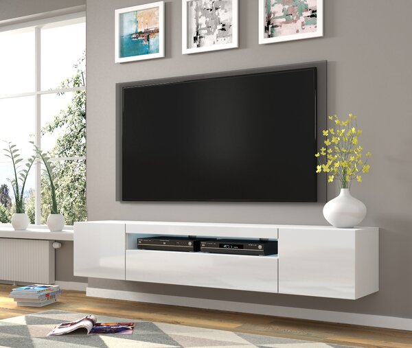 TV stolek/skříňka Aurinko 200 (lesklá bílá) (s osvětlením)