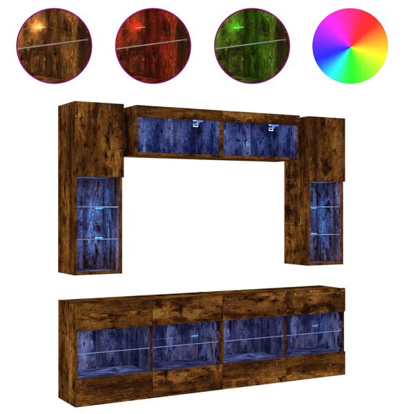 6dílná obývací stěna s LED osvětlením kouřový dub 3216801