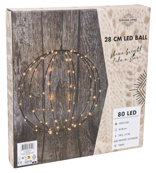 Vánoční dekorace s časovačem 80LED černá koule 28cm