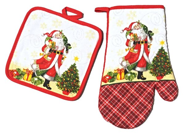 Vánoční sada chňapky s podložkou - Santa s dárky