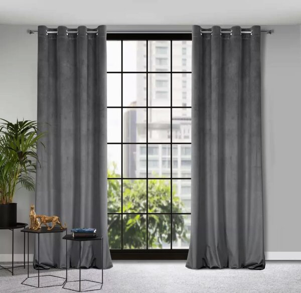 Kusový závěs s očky Velvet - tm. šedý 250 x 140