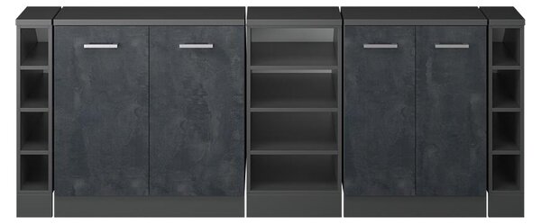 Kuchyňská skříňka pod šikmou střechu Vicco R-Line Černý beton 210 cm Sada 5 korpusů skříně hloubka 60 cm, Model 60259