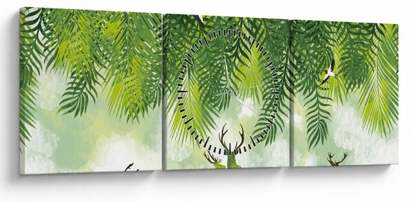 Obraz - Jeleni v lese (s hodinami) (90x30 cm)