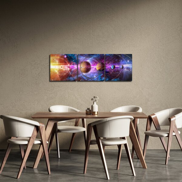 Obraz - Sluneční soustava (s hodinami) (90x30 cm)