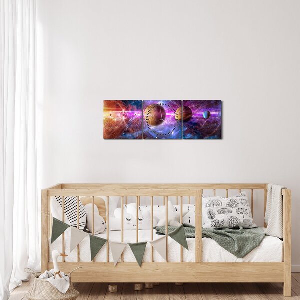 Obraz - Sluneční soustava (s hodinami) (90x30 cm)