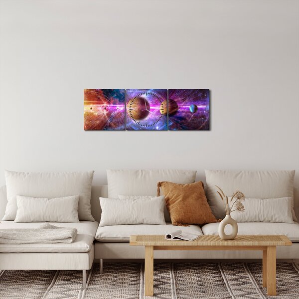 Obraz - Sluneční soustava (s hodinami) (90x30 cm)