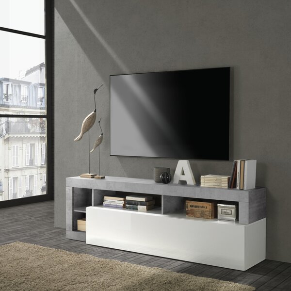 TV stolek HAMBURG (Bílá lesk + Beton)