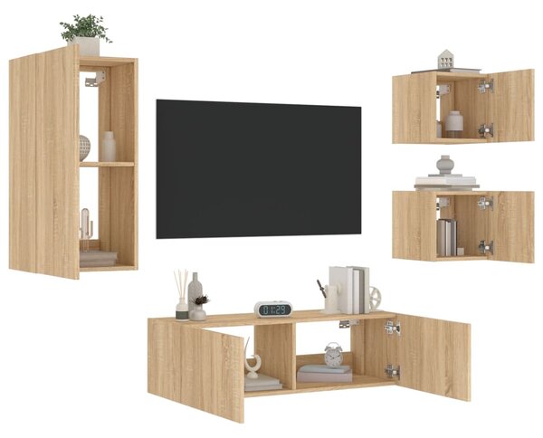 4dílná obývací stěna s LED osvětlením dub sonoma 3216883