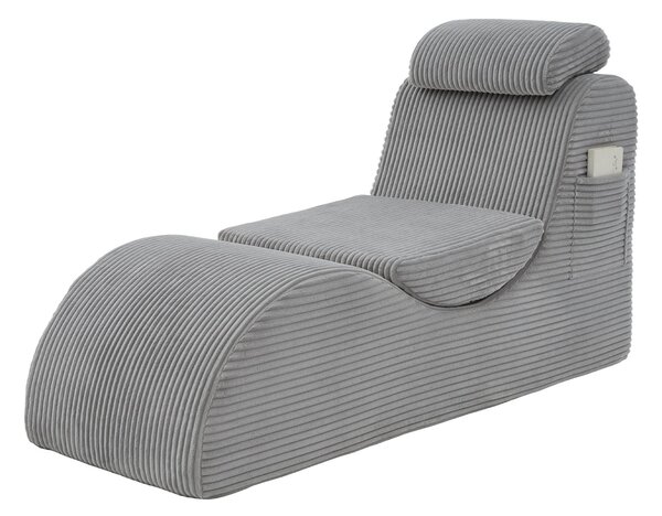LVHOM Čalouněné lehátko s odnímatelnými polštáři a podnožkou, chaise longue, polohovací lehátko s funkcí spaní, manšestrová tkanina, světle šedá barva
