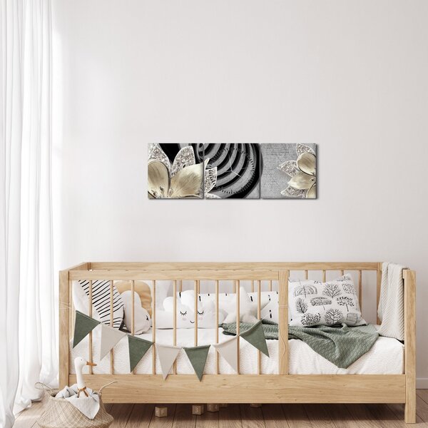 Obraz - 3D zlaté květy (s hodinami) (90x30 cm)