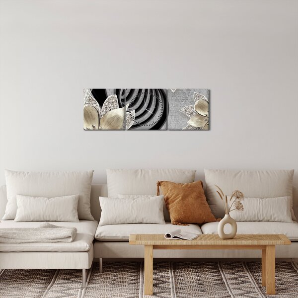 Obraz - 3D zlaté květy (s hodinami) (90x30 cm)