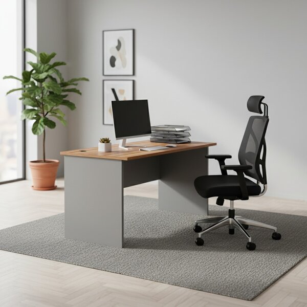 Stůl SimpleOffice 140 x 80 cm, ořech vlašský / šedá