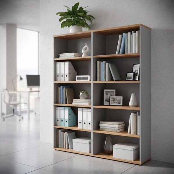 Vysoká skříň SimpleOffice 80 x 40 x 180 cm, ořech vlašský / šedá