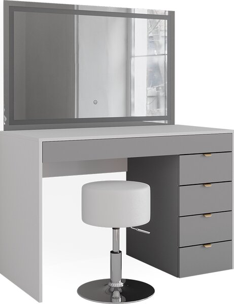 Toaletní stolek Vicco Elise Bílá/šedá/šedá 115 cm s LED zrcadlem a stoličkou, Model 41346