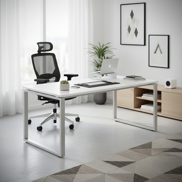 Stůl SimpleOffice 180 x 90 cm, bílá / stříbrná