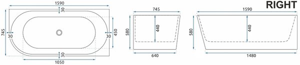 Asymetrická akrylátová vana s krycím panelem REA SYDNEY BELLANTO Pravá 160x75 cm, bílý, sifon Click-Clack - bílý