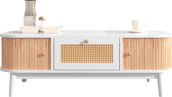 Konferenční stolek Fortuna Lai ve venkovském stylu 110 x 55 x 38,5 cm - Konferenční stolek s ratanovými zásuvkami a dvířky - bílý