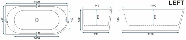 Rea Rea, Akrylová rohová vana SYDNEY BELLANTO LEFT 150cm, REA-W0250