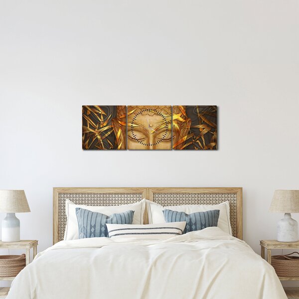 Obraz - Zlatý Buddha (s hodinami) (90x30 cm)
