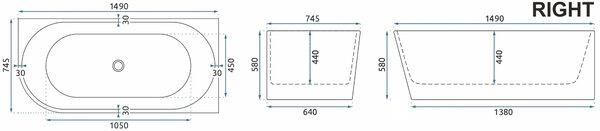 Rea Rea, Akrylová rohová vana SYDNEY BELLANTO RIGHT 150cm, REA-W0251