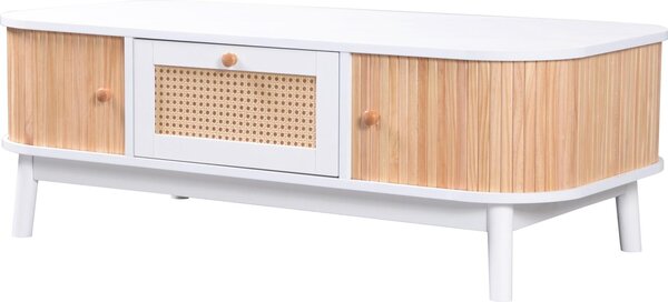 Konferenční stolek Fortuna Lai ve venkovském stylu 110 x 55 x 38,5 cm - Konferenční stolek s ratanovými zásuvkami a dvířky - bílý
