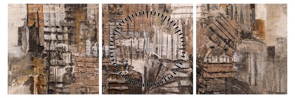 Obraz - Abstrakce v hnědých tónech (s hodinami) (90x30 cm)