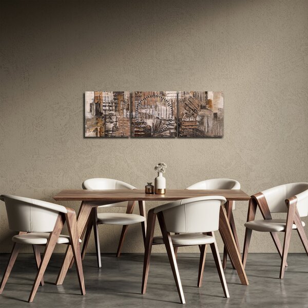 Obraz - Abstrakce v hnědých tónech (s hodinami) (90x30 cm)
