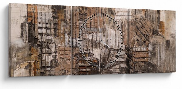 Obraz - Abstrakce v hnědých tónech (s hodinami) (90x30 cm)
